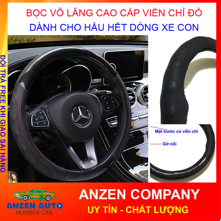 Bọc Vô Lăng Ô Tô Dập Gân Chỉ Đỏ Thể Thao - Bọc Tay Lái Xe Hơi - Da Pu, Ốp Ôm Khít, Chống Trơn, Size 38-40, M2
