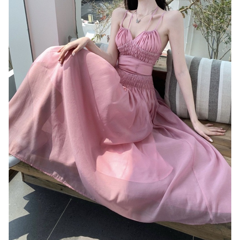 Đầm maxi hở lưng tiểu thư tone hồng thời trang nữ hebe's P9