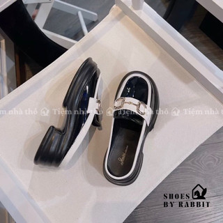 Giày sục, sục da bóng mũi tròn đế cao, sục gucci, sục nữ