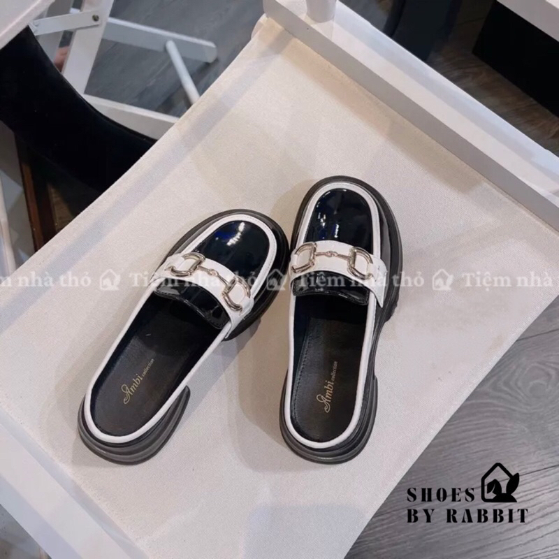 Giày sục, sục da bóng mũi tròn đế cao, sục gucci, sục nữ