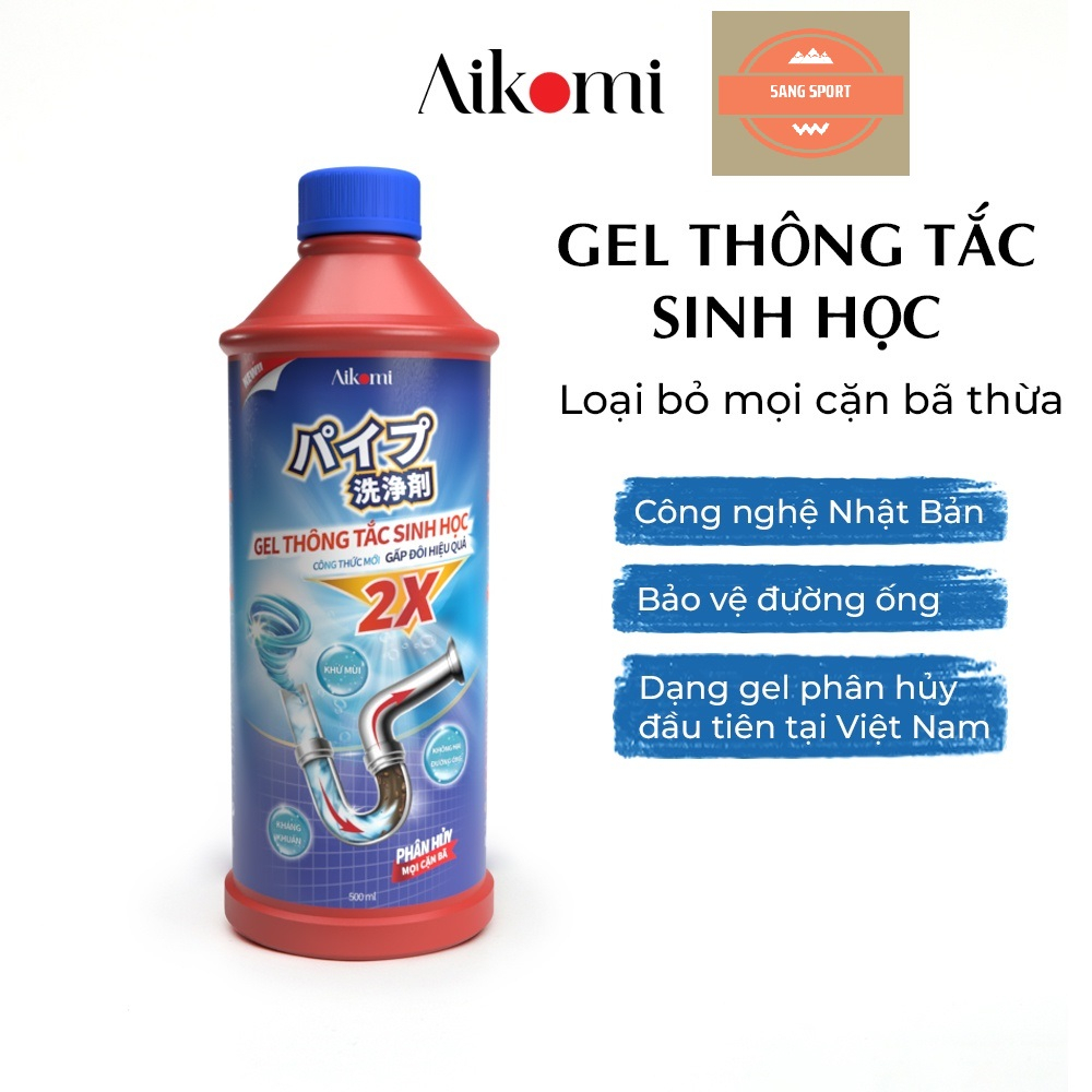 Gel thông tắc sinh học AIKOMI vệ sinh cống, làm sạch đường ống, chậu rửa bát, nhà vệ sinh 500ml