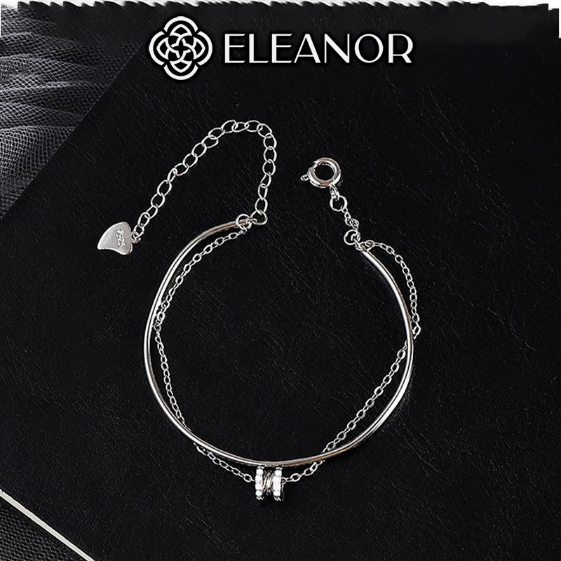 Vòng tay nữ bạc 925 Eleanor Accessories layer mặt hình trụ đính đá phụ kiện trang sức 5657