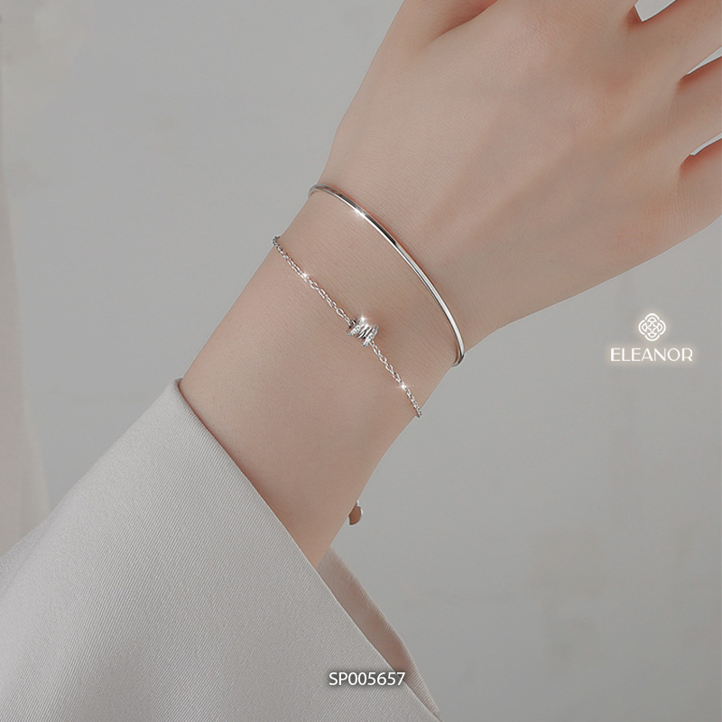 Vòng tay nữ bạc 925 Eleanor Accessories layer mặt hình trụ đính đá phụ kiện trang sức 5657