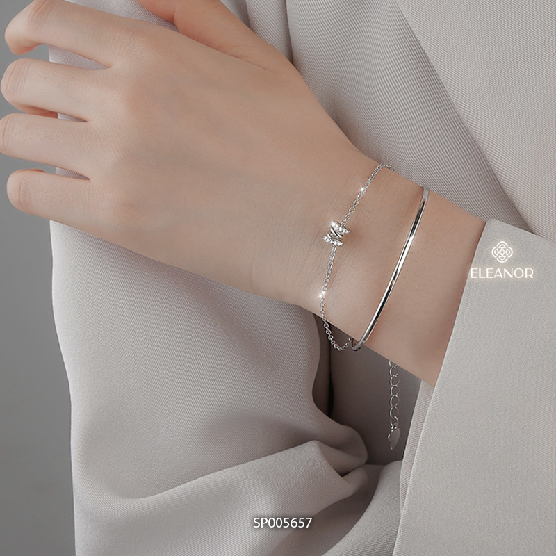 Vòng tay nữ bạc 925 Eleanor Accessories layer mặt hình trụ đính đá phụ kiện trang sức 5657