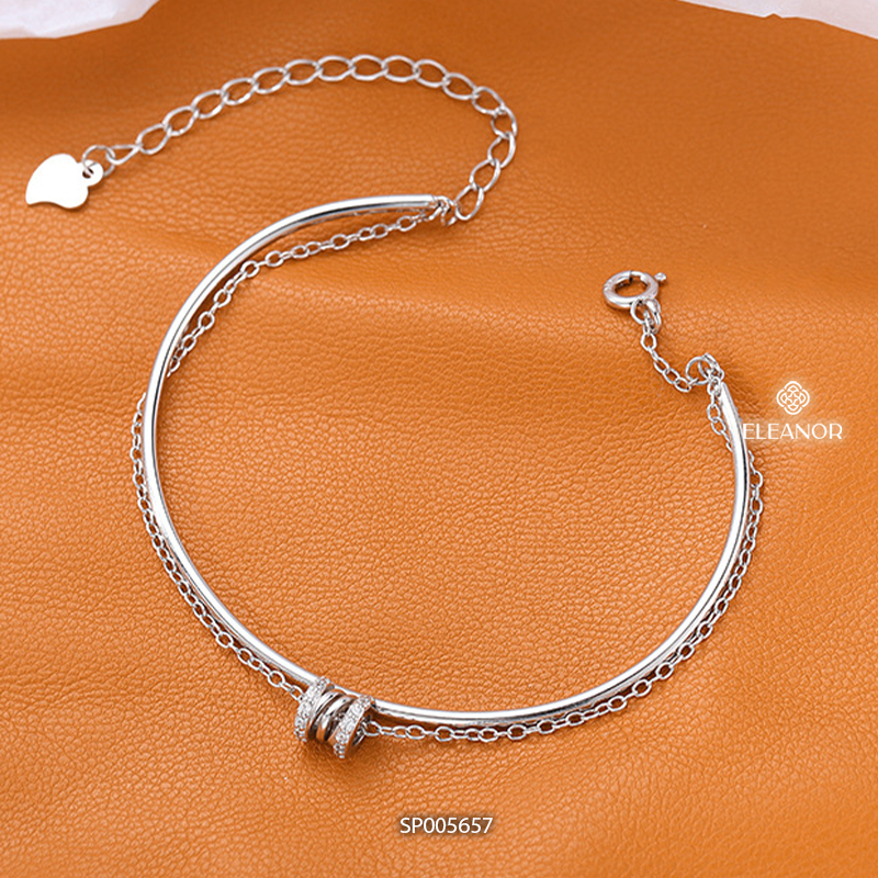 Vòng tay nữ bạc 925 Eleanor Accessories layer mặt hình trụ đính đá phụ kiện trang sức 5657