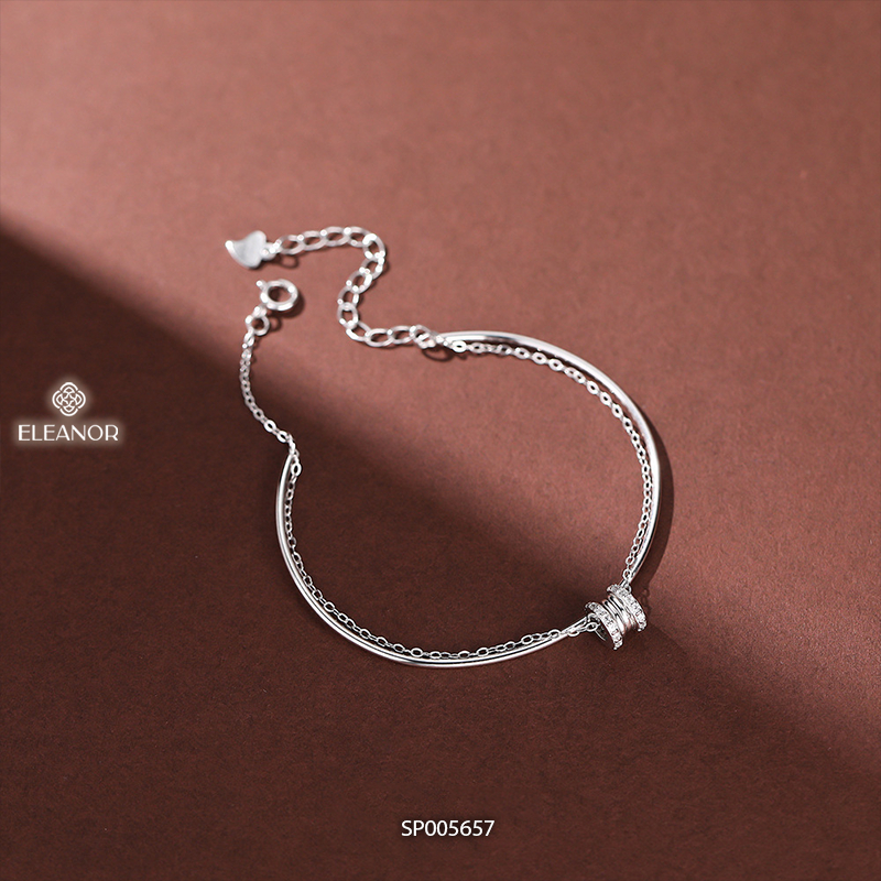 Vòng tay nữ bạc 925 Eleanor Accessories layer mặt hình trụ đính đá phụ kiện trang sức 5657