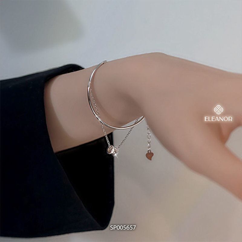 Vòng tay nữ bạc 925 Eleanor Accessories layer mặt hình trụ đính đá phụ kiện trang sức 5657