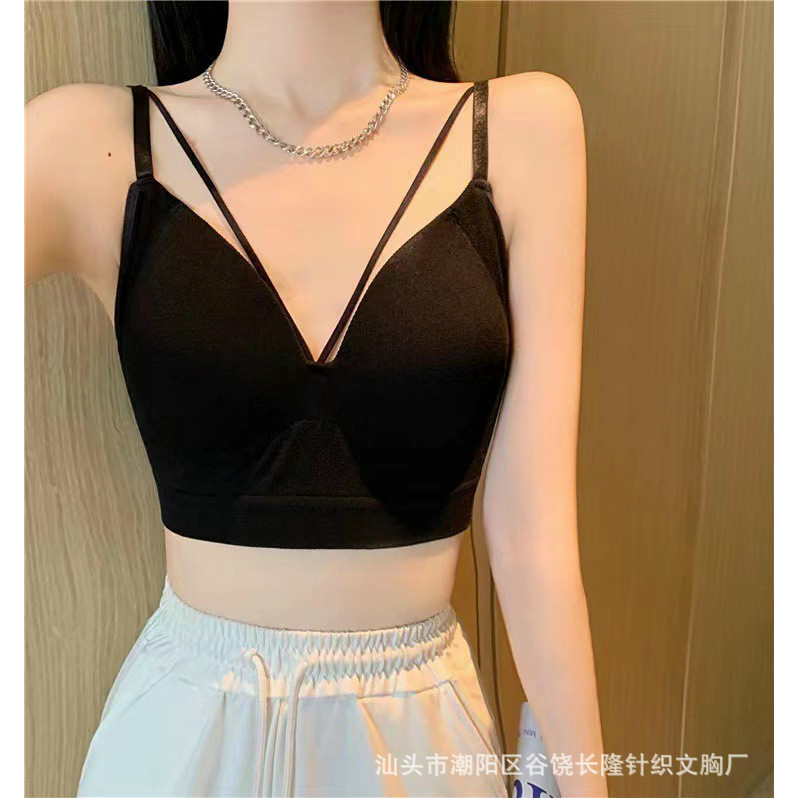 Áo Bra Cotton Tăm 2 Dây Dáng Lửng Chữ V Tạo Kiểu kèm Mút Đệm mã v300