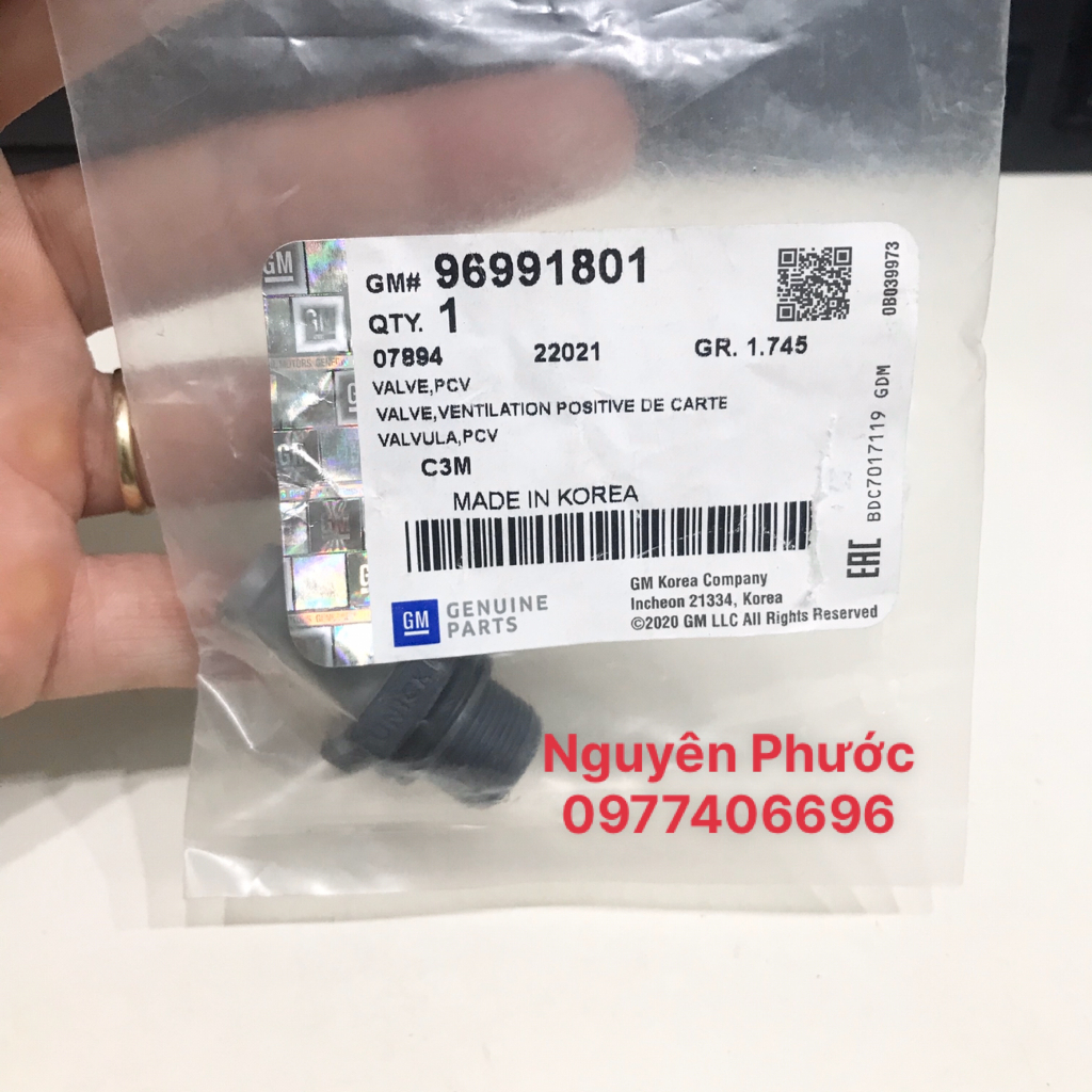 Van hơi thừa/ Van một chiều thông hơi nắp giàn cam CHEVROLET SPARK M300 /MATIZ 4 - Hàng xịn GM chính hãng: 96991801
