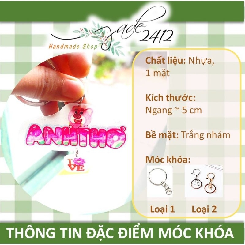 MÓC KHOÁ TÊN GẤU DÂU LOTSO HANDMADE KIỂU MÀU DƯA HẤU TƯƠI SÁNG