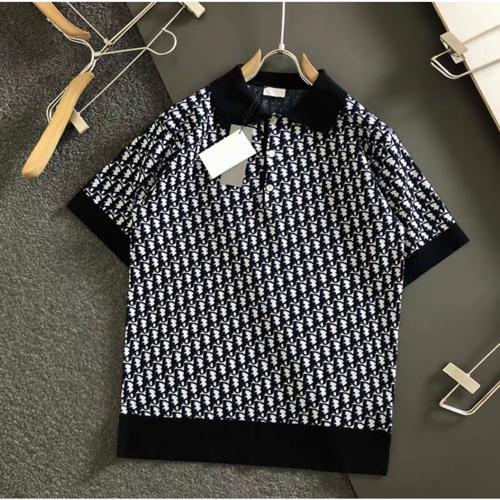 Áo Thun Polo Đi O In Kín Thân, Bo Gấu, Cổ Đen Thanh Lịch Nam Tính, Cotton Dày Dặn, A265