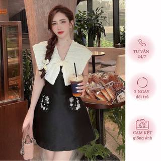 [MERR0061] Đầm Tafta Tay Ngắn Hoa Đính Túi Kèm Ảnh Thật | MERRCHUYENVAY