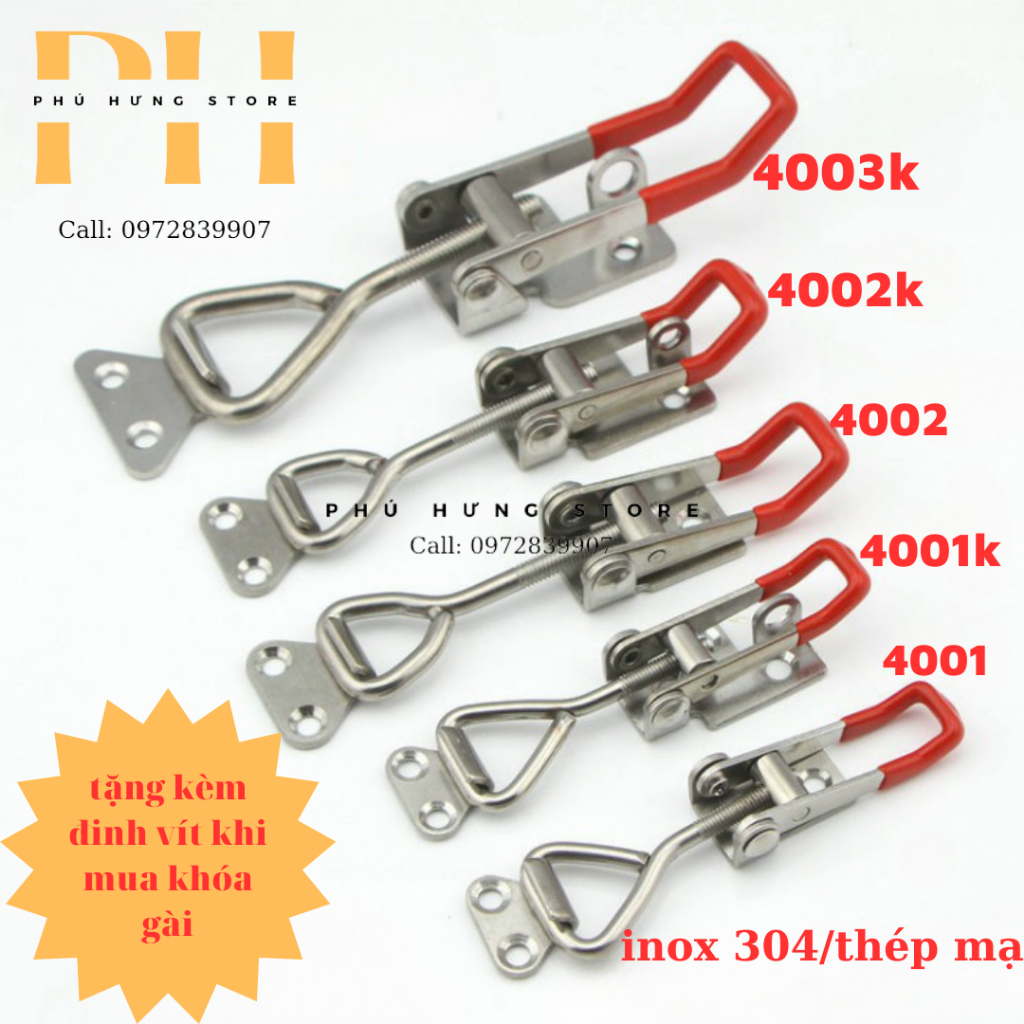 Khóa gài nhanh, Kẹp định vị GH-4001, 4002 tặng kèm vít inox