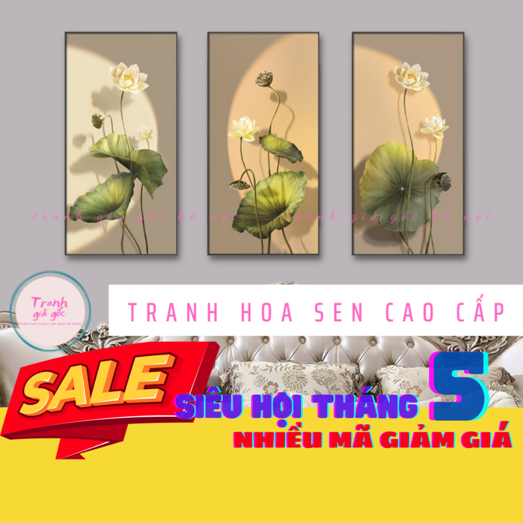 Tranh hoa sen tráng gương cao cấp sắc nét trang trí phòng trà nhiều size có kèm đinh treo - Làm theo yêu cầu
