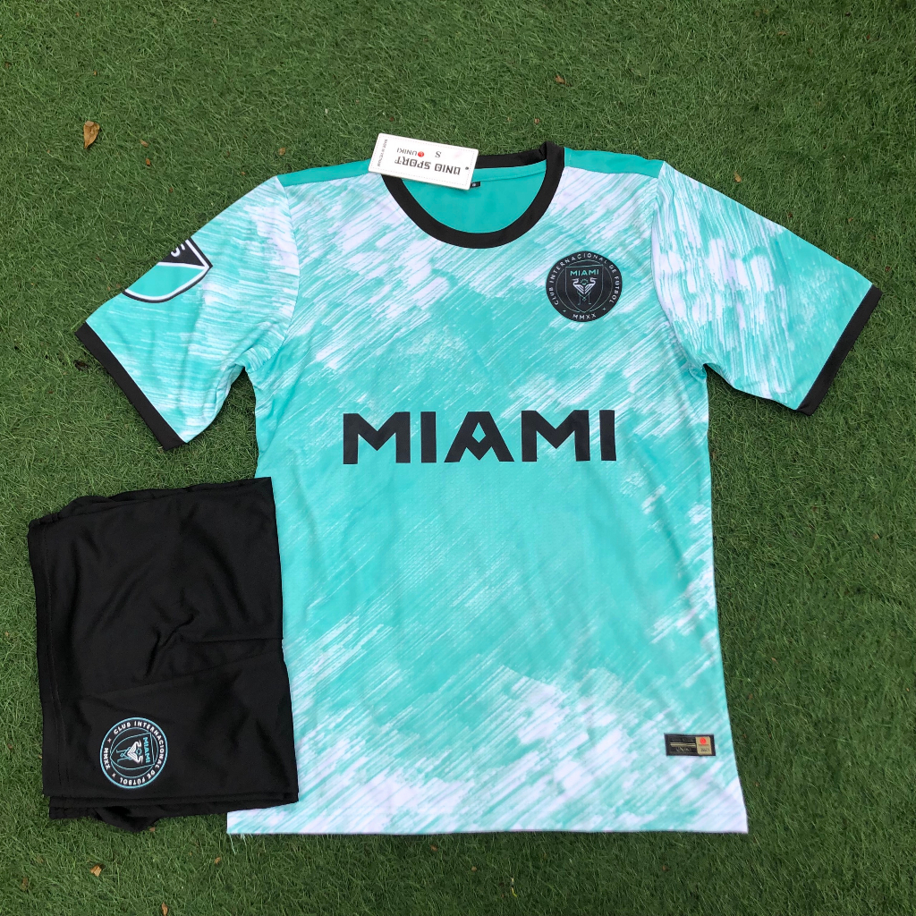 Bộ quần áo bóng đá MIAMI xanh - in tên số áo theo yêu cầu - Hàng thun lạnh loại 1 co giãn, thấm hút mồ hôi