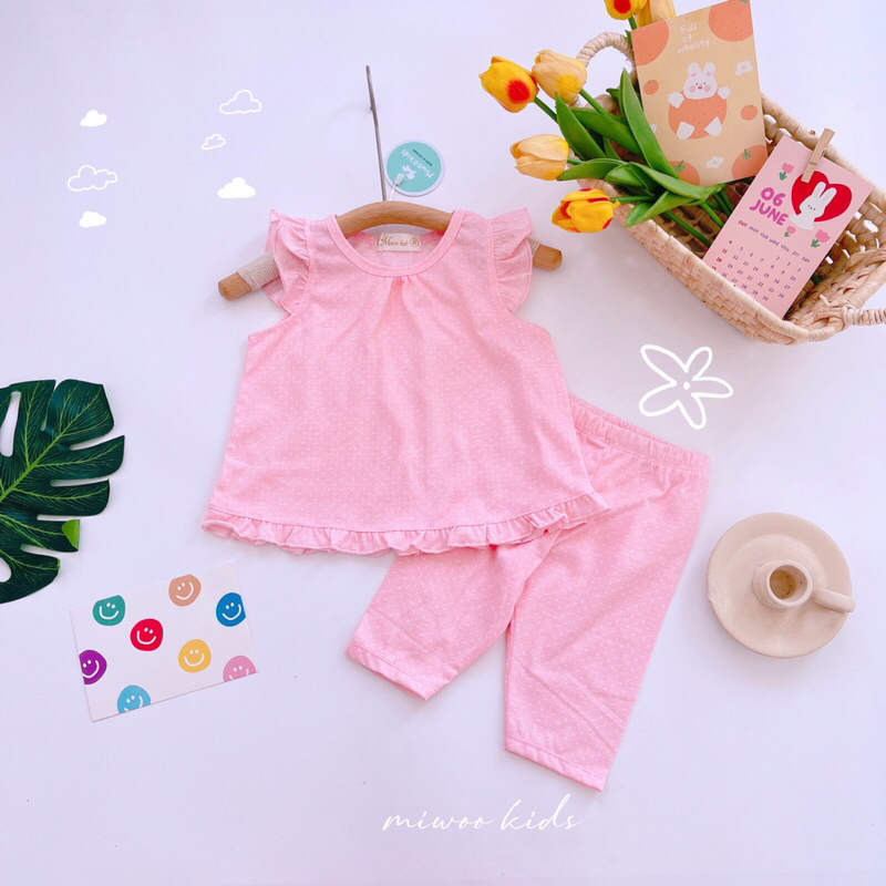 Bộ bé gái quần lửng miwoo kids ❤️ freeship ❤️ đồ bộ cotton bé gái xinh