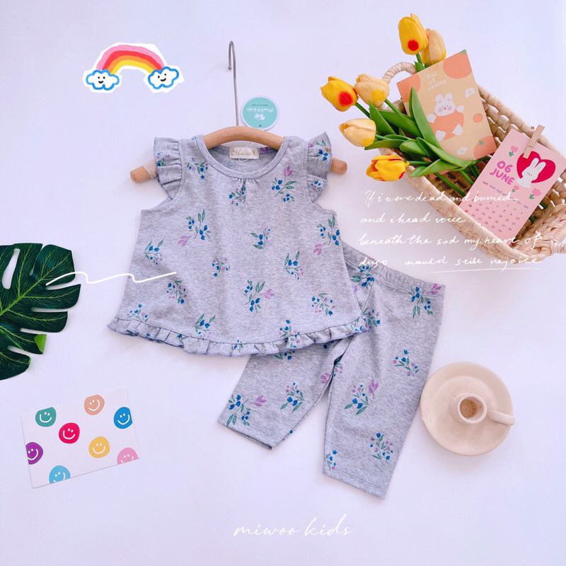 Bộ bé gái quần lửng miwoo kids ❤️ freeship ❤️ đồ bộ cotton bé gái xinh