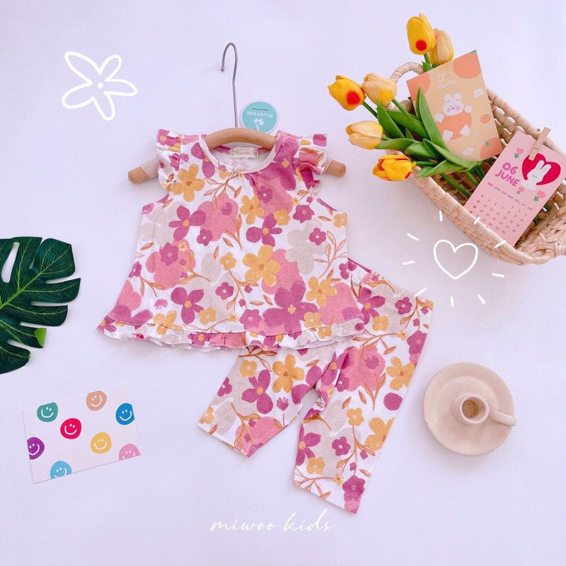 Bộ bé gái quần lửng miwoo kids ❤️ freeship ❤️ đồ bộ cotton bé gái xinh