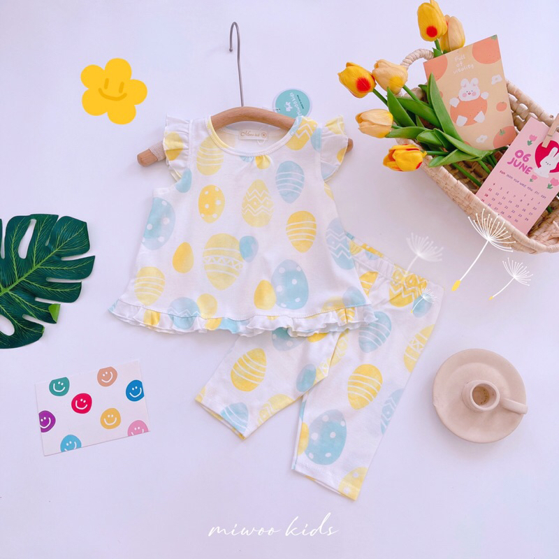 Bộ bé gái quần lửng miwoo kids ❤️ freeship ❤️ đồ bộ cotton bé gái xinh