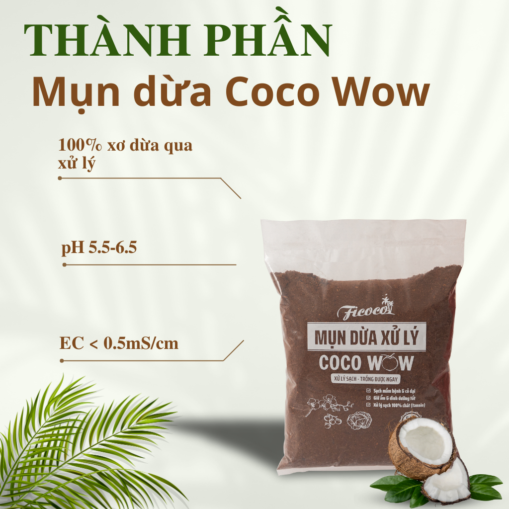 Mụn xơ dừa đã qua xử lý, đất hữu cơ, trồng rau, trộn giá thể trồng cây, túi 5 lít.