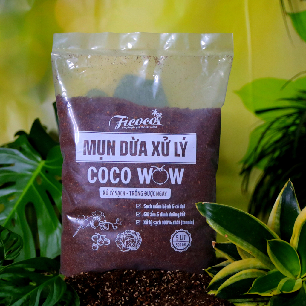 Mụn xơ dừa đã qua xử lý, đất hữu cơ, trồng rau, trộn giá thể trồng cây, túi 5 lít.