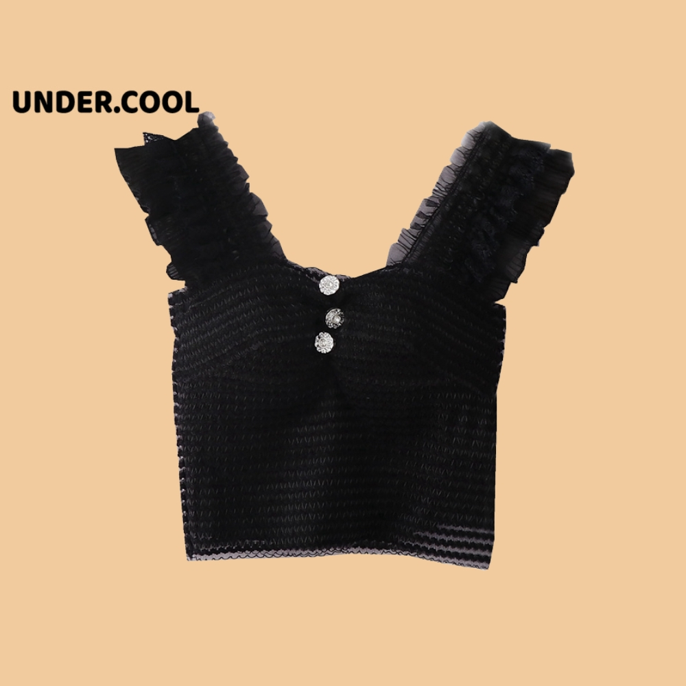 Áo Bra Ren Tiểu Thư Đính Ngọc UNDERCOOL - Áo Croptop Hai Dây Ren Cao Cấp đệm mỏng có gọng tạo khe tự nhiên