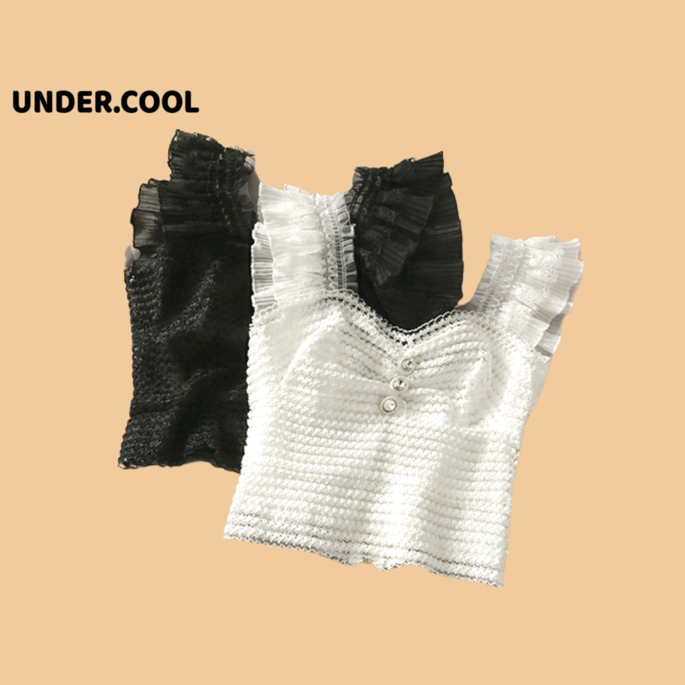 Áo Bra Ren Tiểu Thư Đính Ngọc UNDERCOOL - Áo Croptop Hai Dây Ren Cao Cấp đệm mỏng có gọng tạo khe tự nhiên