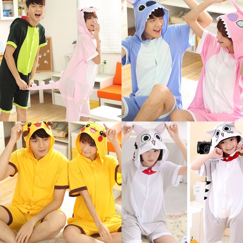 Bộ Đồ Liền Thân Pyjama Hình Thú Mùa Hè 100% Cotton