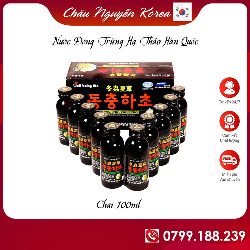 Hộp 10 Chai Nước Đông Trùng Hạ Thảo Well-Being Life Hàn Quốc tăng cường sức khỏe làm chậm lão hóa Chai 100ml