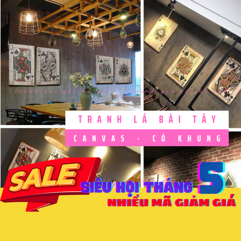 Bộ tranh lá bài tây Joker trang trí quán bar, pub, tattoo, cafe chất vải canvas có khung căng đẹp đủ mẫu [SIZE NHỎ]