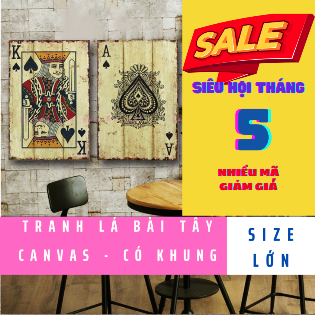Tranh lá bài tây Joker trang trí quán bar, pub, tattoo, cafe chất vải canvas có khung căng đẹp đủ mẫu [SIZE LỚN]