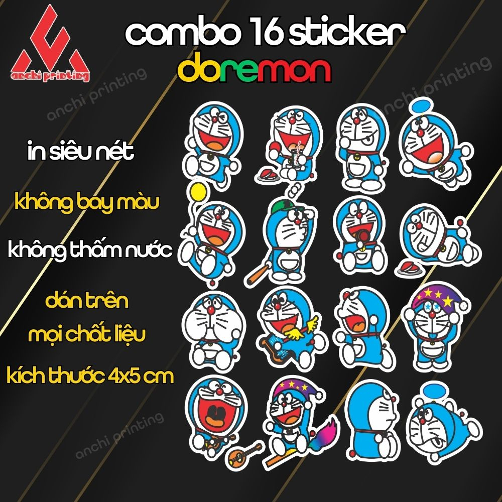 Bộ Sticker Doremon , in trên chất liệu decal PVC chống nước,không rách,dán điện thoại,laptop,mũ bảo hiểm.Anching Printi