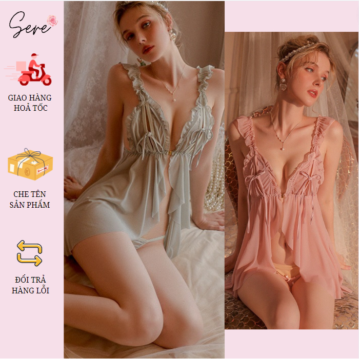 Váy Ngủ Xoè Đầm Ngủ Quyến Rũ Chất Liệu Thun Ren VH3356 SERE