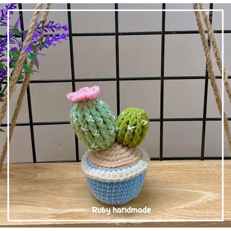 Chậu hoa xương rồng len mini sen đá len handmade làm quà tặng trang trí bàn học bàn làm việc