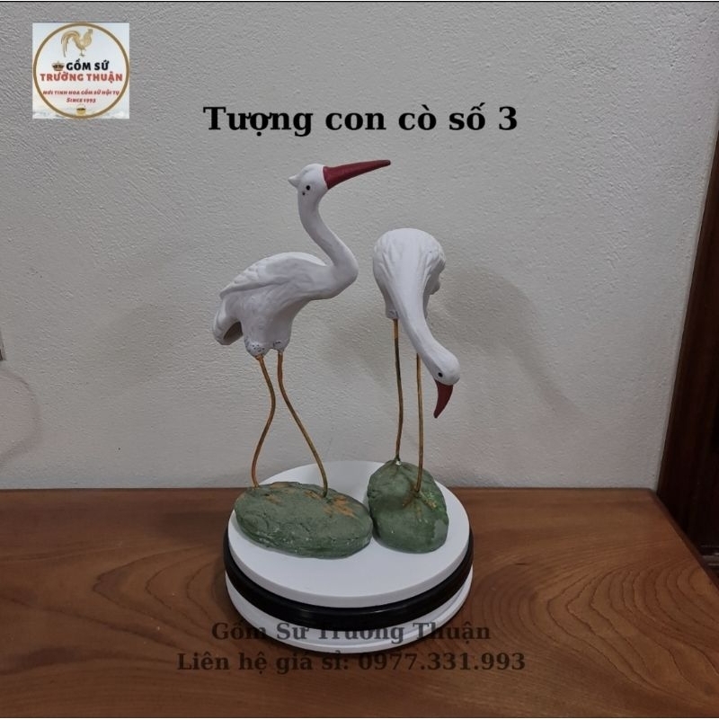 Tượng Con Cò Mỏ Đỏ *FREE SHIP* - gốm sứ Bát Tràng làm mô hình trang trí tiểu cảnh