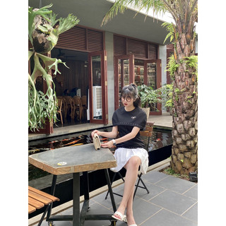Đầm Dập Ly Phối Trắng Kèm Tag Nơ (ẢNH THẬT)