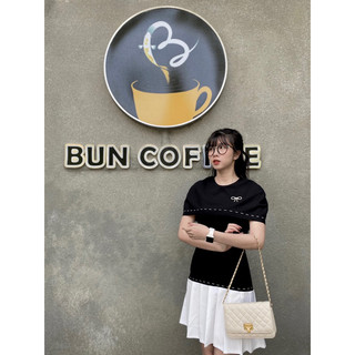 Đầm dập ly phối trắng kèm tag nơ
