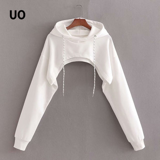 Sẵn trắng - áo croptop tay dài có mũ thể thao cá tính