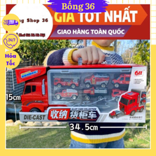 Xe Ô Tô Đồ Chơi, Hộp Đồ Chơi Xe Container Vận Chuyển Xe Ô Tô Combo 6 Chiếc