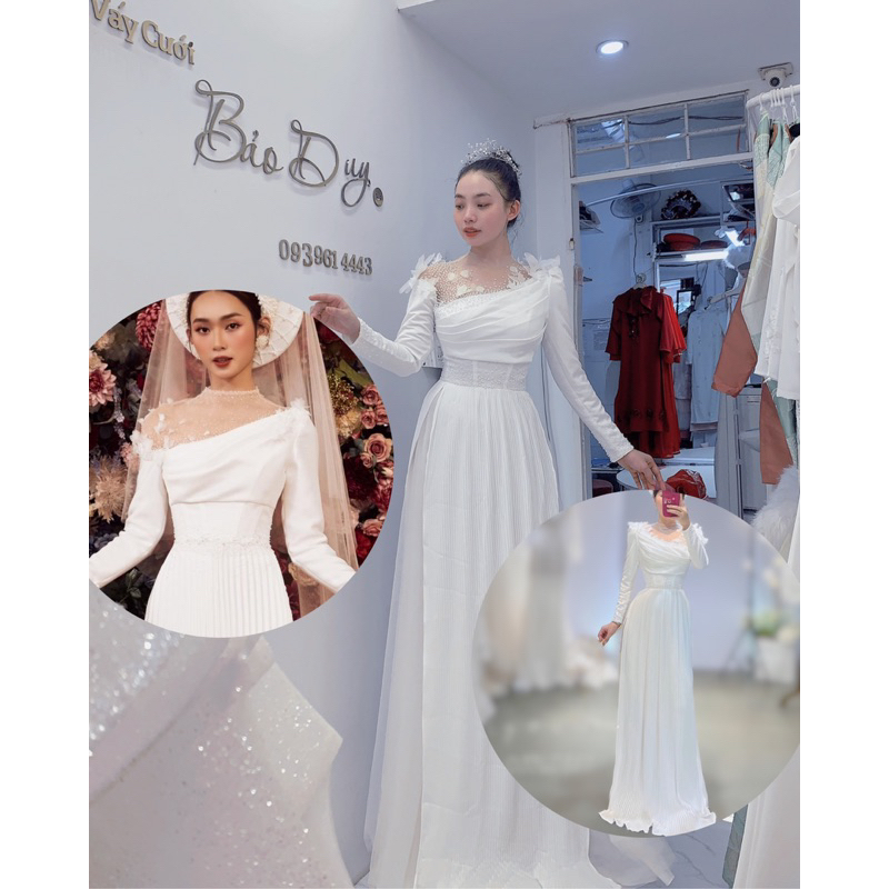 Áo dài trắng tiệc hỏi cưới dạ hội D.D Bridal