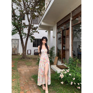 Đầm 2 dây maxi hoa xẻ đùi [ Hàng order ]