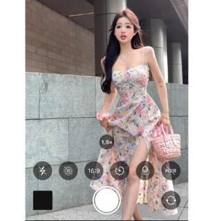 Đầm 2 dây maxi hoa xẻ đùi [ Hàng order ]