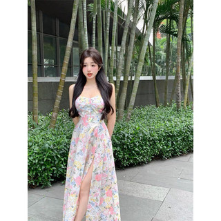 Đầm 2 dây maxi hoa xẻ đùi [ Hàng order ]