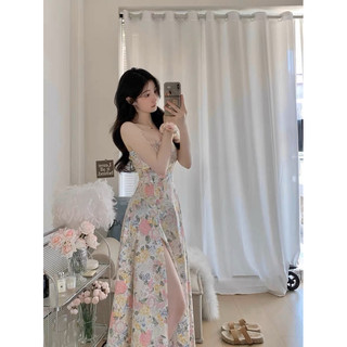 Đầm 2 dây maxi hoa xẻ đùi [ Hàng order ]