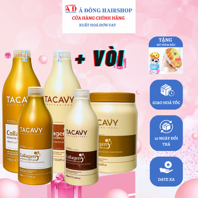 [+Tặng mũ trùm] BỘ DẦU GỘI XẢ HẤP Ủ COLAGEN KERATIN TACAVY PHỤC HỒI TÓC HƯ TỔN SIÊU MỀM MƯỢT