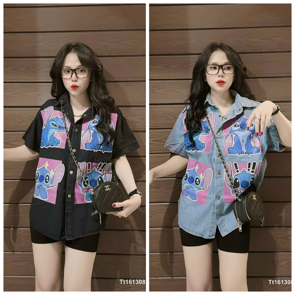 Set đồ bộ nữ áo sơ mi in hoạt hỉnh mix quần ôm lửng xinh xắn dành cho các nàng đi chơi, đi dạo siêu dễ thương.