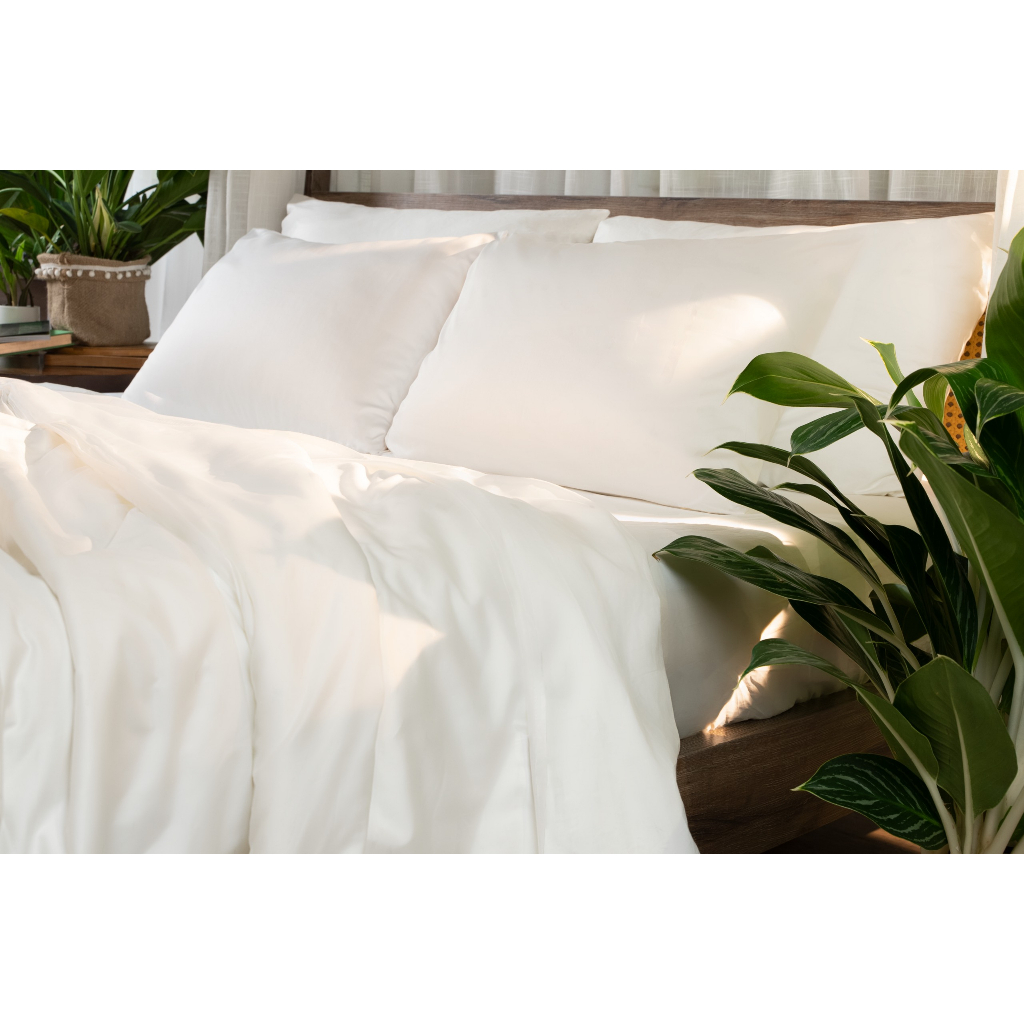 Bộ 5 món ga giường Cotton Satin Premium trơn cao cấp TC350 ArtViet Decor mềm mịn thoáng khí màu trắn
