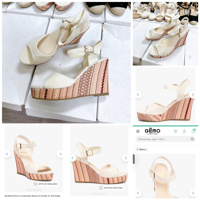 Sandal cói Gemo đế xuồng đế cói cao 8 CM, đi dạo phố, đi biển