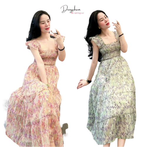 Váy maxi tơ hoa tay cánh tiên cánh tiên - Anna.Store