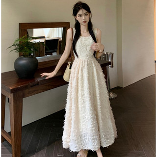 Đầm maxi 2 dây eo dáng dài tiểu thư, váy maxi nữ 2 dây tua rua mát phong cách Hàn Quốc 27138